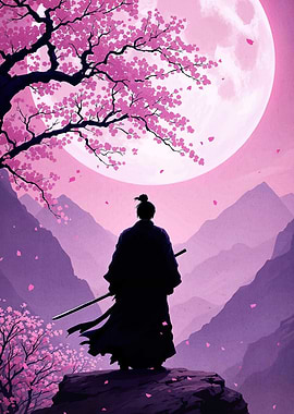 Samurai Cherry Blossoms Moon