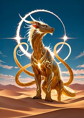 Golden Dragon in Desert Landscape