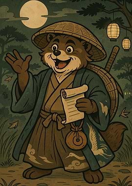 Anthropomorphic Tanuki Samurai Cartoon
