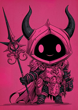 Cute Horned Knight with Spear Illustration
