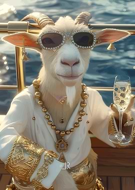 Luxurious Goat on Yacht with Champagne