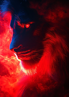 Lion in Red and Blue Light