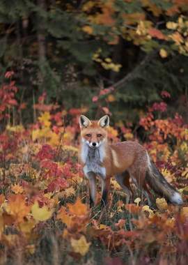 Fox in Autumn Leaves