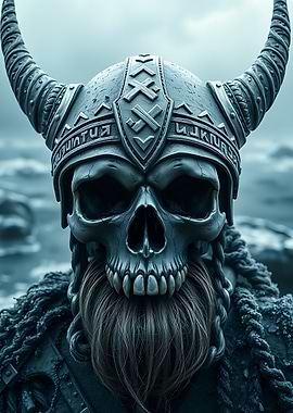 Viking Skull with Horned Helmet