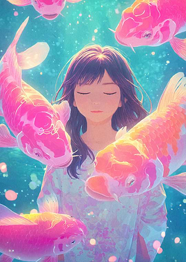 Girl Koi Fish Dreamscape