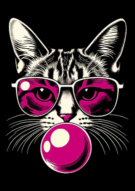 Cool Cat with Sunglasses and Bubblegum