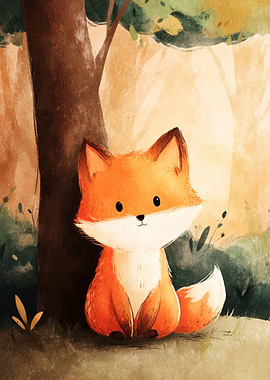 Cute Fox in Forest Illustration