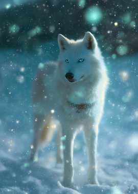 White Wolf in Winter Snow