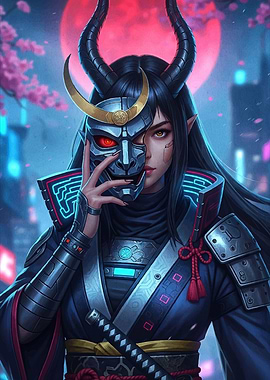 Cyberpunk Oni Girl Mask