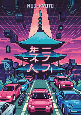 Neo-Kyoto Pixel Art Cityscape