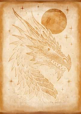 Fantasy Realms Parchment: Nocturn Dragon Amongst the Stars