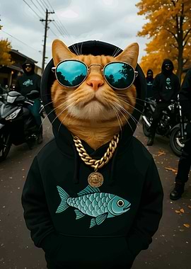 Cool Cat with Motorcycle Gang