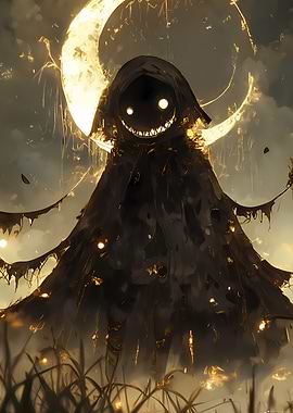 Hooded Figure with Crescent Moon