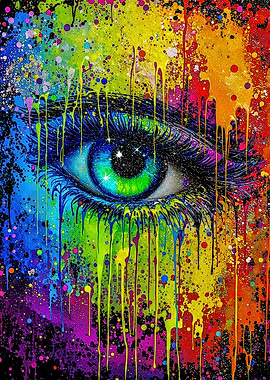 Colorful Eye with Paint Splatters