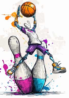 Robot Basketball Player on Bowling Pins
