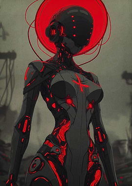 Futuristic Robot Woman with Red Accents