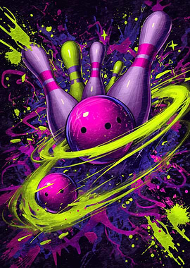 Bowling Strike Neon Art