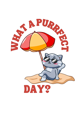 Purrfect Day Cartoon Cat Beach