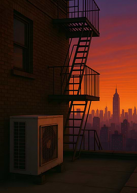 Rooftop Sunset with Cityscape