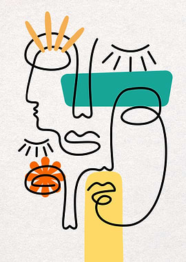 Abstract Faces Line Art
