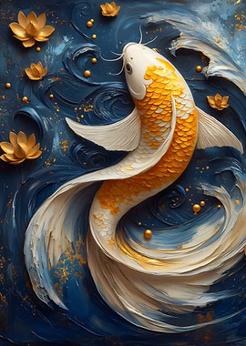 Golden Koi Fish in Blue Waters