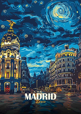 Madrid Spain Cityscape Night Art