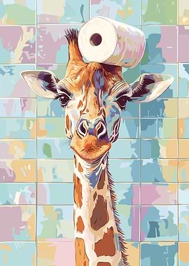 Giraffe with Toilet Paper on Head