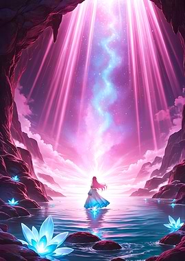 Mystical Cave with Woman and Light