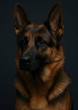 German Shepherd Portrait on Dark Background
