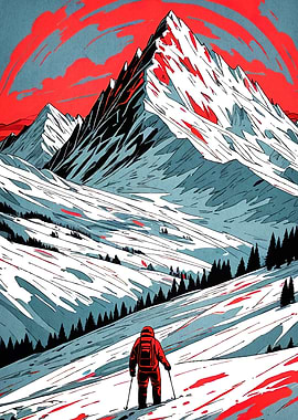 Skier Snowy Mountain Landscape