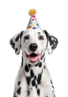 Dalmatian dog with party hat
