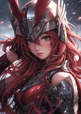 Anime Warrior Girl with Red Hair