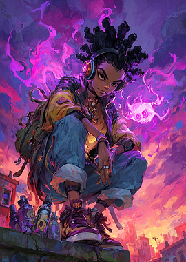 Urban Fantasy Girl with Headphones Art