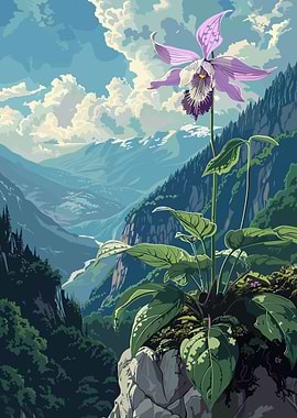 Mountain Flower Landscape Illustration