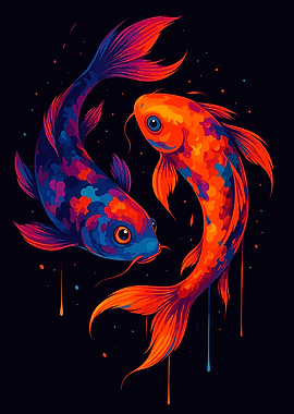 Colorful Koi Fish Yin Yang