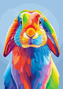 Colorful Lop-Eared Rabbit Portrait