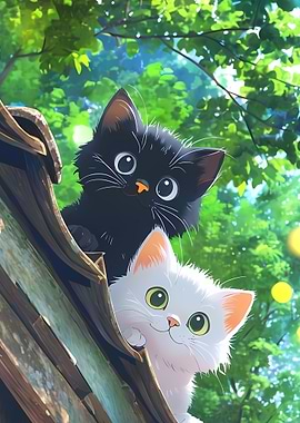 Two Cute Cats in a Tree