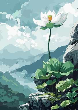 Lotus Flower on Mountain Peak