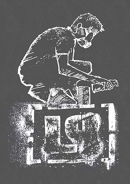 Monochrome Figure with Mask and Graffiti