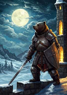 Armored Bear Knight Under Moonlight
