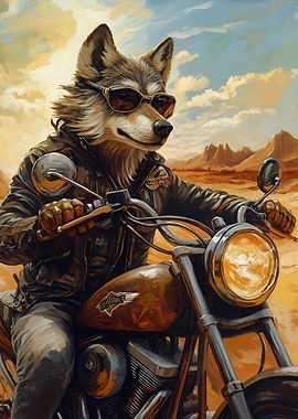 Wolf Biker in Desert Landscape