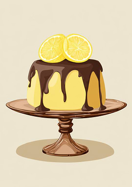 Lemon cake with chocolate topping illustration