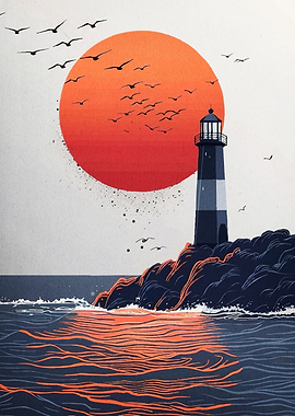 Lighthouse Sunset Landscape