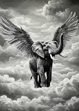Winged Elephant in Cloudy Sky