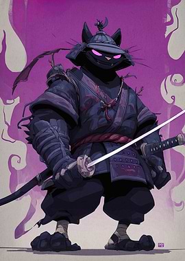 Samurai Cat Warrior with Swords