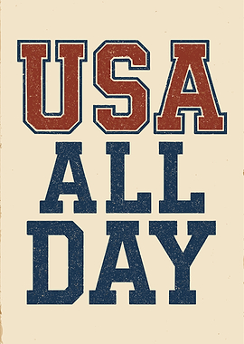 USA All Day Text Art America Vintage