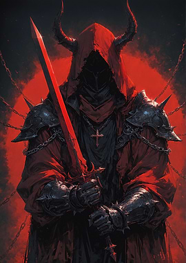 Horned Warrior with Red Sword