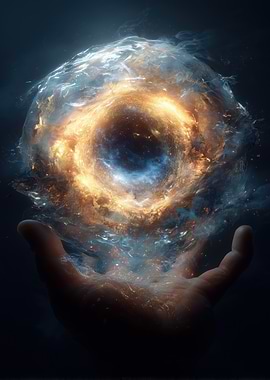 Hand Holding a Cosmic Portal