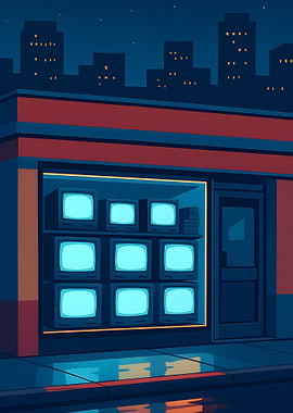 Retro TV Storefront at Night