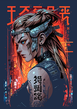 Cyberpunk Warrior Woman with Tattoos